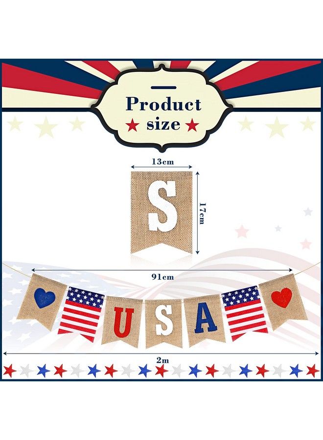 Tatuo 4 Pieces Patriotic 4Th Of July String Pennant Banner Includes 2 Usa American Flag Burlap Banner And 2 Red White Blue Star Banner For Independence Memorial Labor Day Holiday Decorations - Image 3