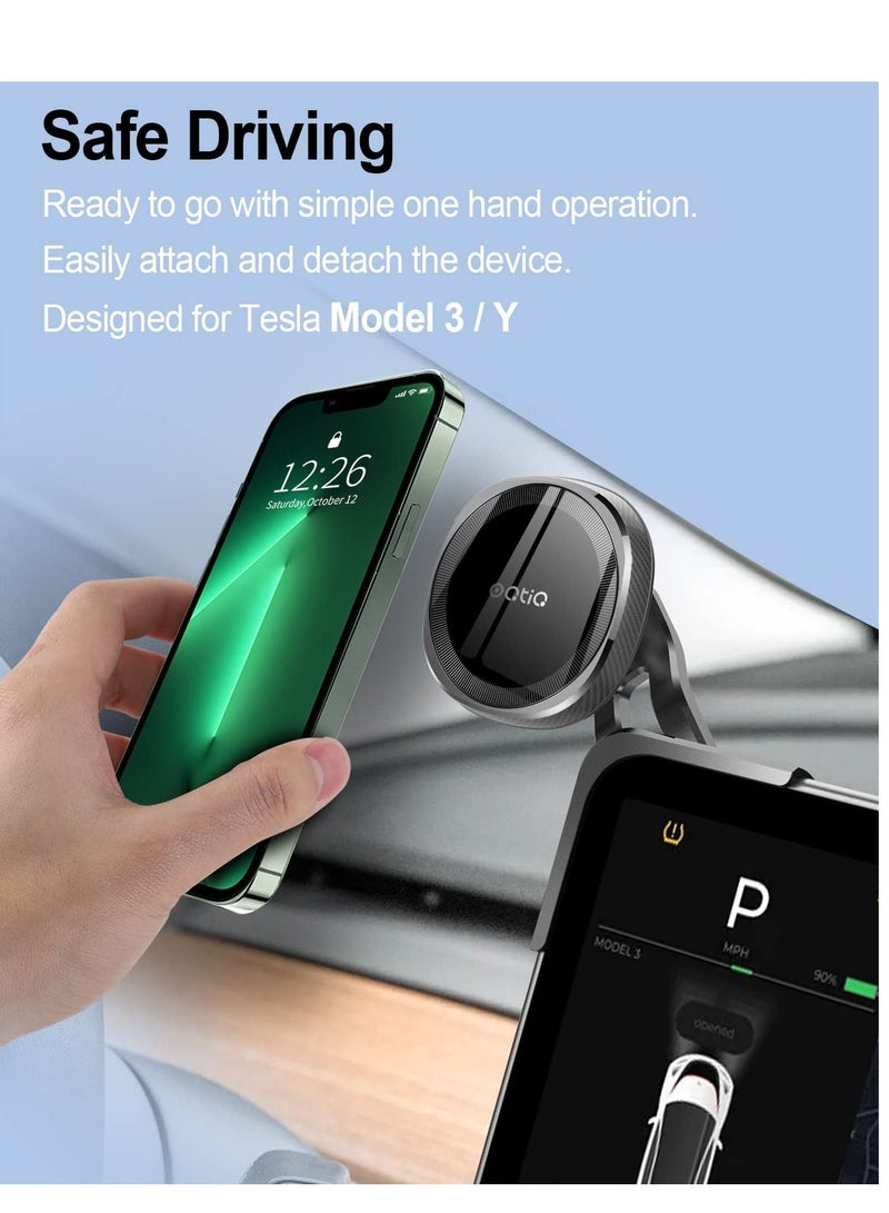 Tesla Phone Mount for Model 3 / Y Accessories Magnetic Car Phone Holder Flip Cover Design 360° Free Rotation for iPhone 14 13 12 Pro Max Mini All Phones