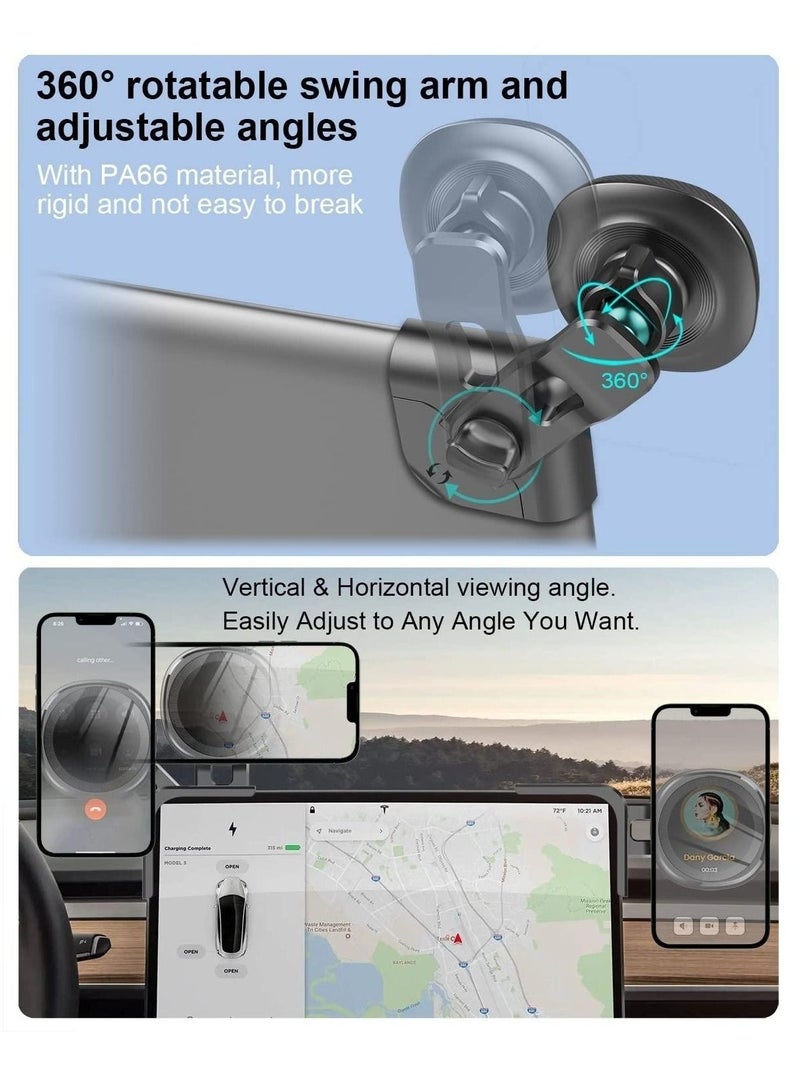 Tesla Phone Mount for Model 3 / Y Accessories Magnetic Car Phone Holder Flip Cover Design 360° Free Rotation for iPhone 14 13 12 Pro Max Mini All Phones