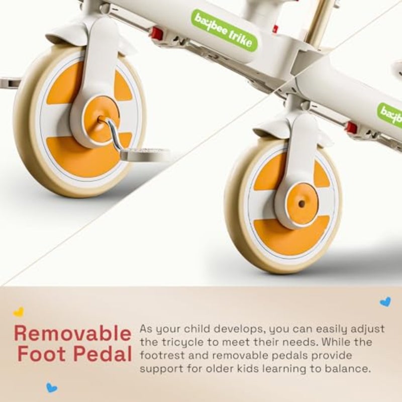Novak 4 in 1 Convertible Baby Tricycle for,Baby Cycle with 3 Height Adjustable Parental Handle, Balance Bike and Bicycle Mode Foldable Cycle for Toddler 1.5 to 5 Years Orange - Image 5
