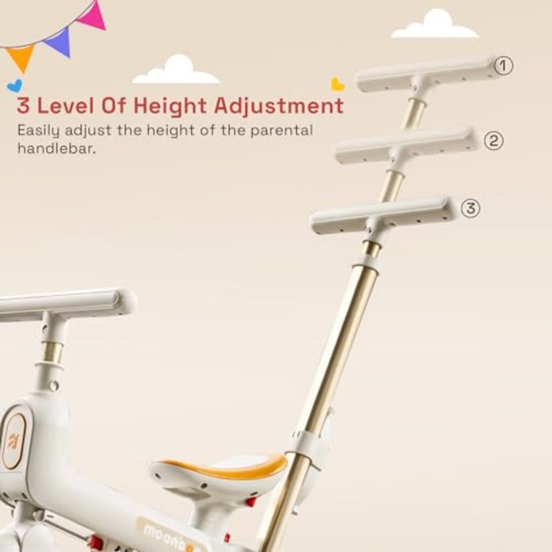 Novak 4 in 1 Convertible Baby Tricycle for,Baby Cycle with 3 Height Adjustable Parental Handle, Balance Bike and Bicycle Mode Foldable Cycle for Toddler 1.5 to 5 Years Orange - Image 3