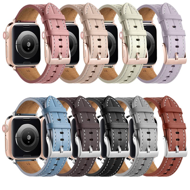 Leather Compatible with Apple Watch Smartwatch Band for daily smartwatch wear and replacement strap Brown Family Use Everyday Use Home Use Travel - Image 3