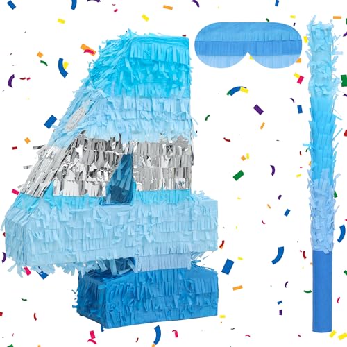 Birchio Number 4 Pinata Bundle with a Blindfold and Bat162 x 116 x 4 Inches Perfect for Boys and Girls Birthday Party Supplies Blue Theme Birthday Decoration - Image 1