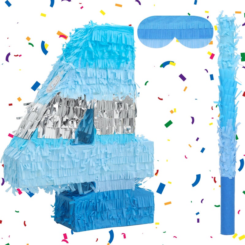 Birchio Number 4 Pinata Bundle with a Blindfold and Bat162 x 116 x 4 Inches Perfect for Boys and Girls Birthday Party Supplies Blue Theme Birthday Decoration - Image 3