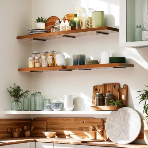 Wengus Floating Shelf Bracket 8 inch, Black Metal Wall Brackets for Shelves, 4 Pack Hidden Floating Shelves Brackets for Kitchen Bathroom Floating Shelves Support - Image 4