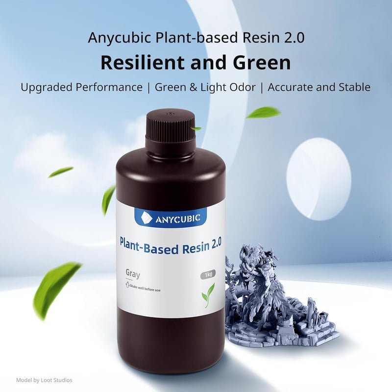 3idea Plant-Based 3D Printer Resin 2.0, 405nm Plant-Based Rapid Resin 2.0, Low Odor, Photopolymer Resin for LCD 3D Printing,1kg Grey - Image 2