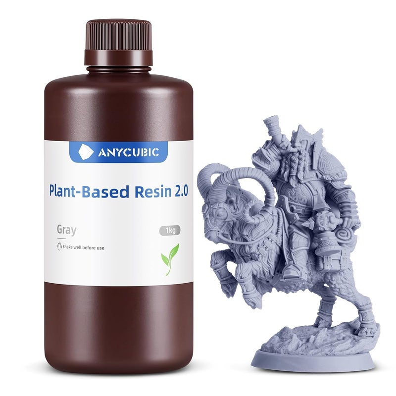 3idea Plant-Based 3D Printer Resin 2.0, 405nm Plant-Based Rapid Resin 2.0, Low Odor, Photopolymer Resin for LCD 3D Printing,1kg Grey - Image 1