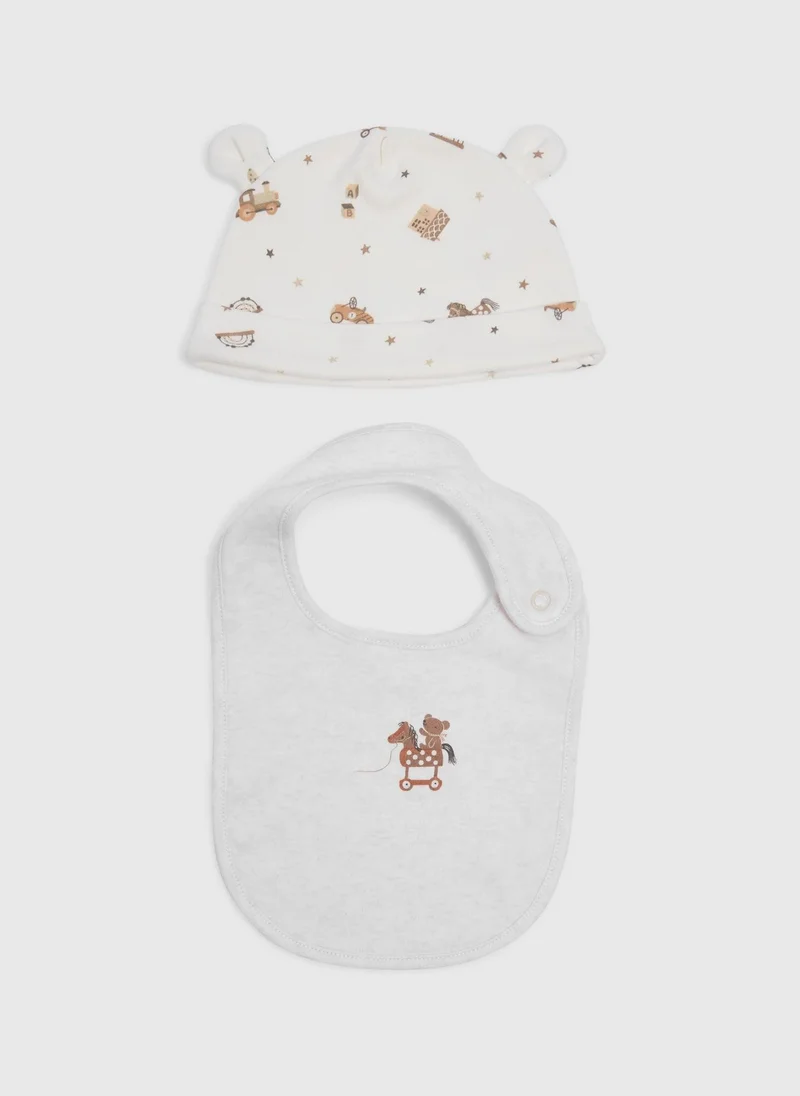 Matalan Baby Cream Play Hat & Bib Set