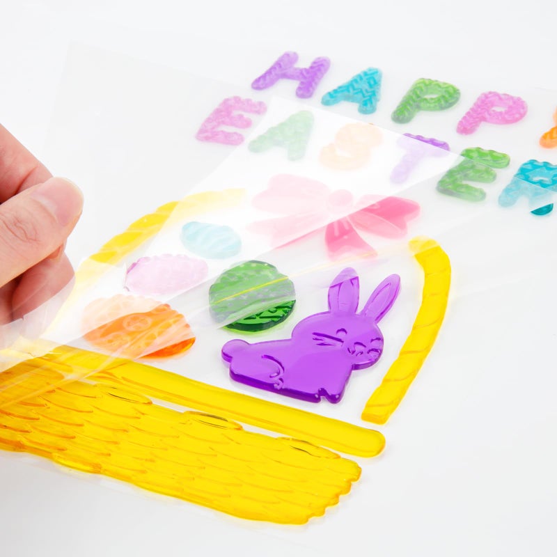 HOHUCRAB 6 Sheets Easter Gel Window Clings, Eggs, Bunny, Basket and Gnome Easter Gel Clings for Glass Windows Decorations - Image 5