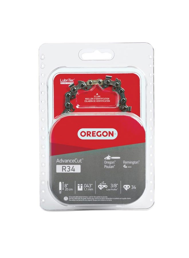 Oregon R34 AdvanceCut Replacement Chainsaw and Pole Saw Chain, for 8" Guide Bars, 34 Drive Links, Pitch: 3/8" Low Profile, .043" Gauge - Image 1