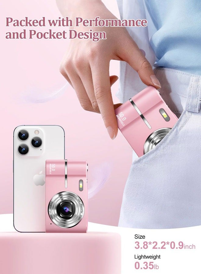 Super ZYouth Digital Camera for Kids, 50 MP Camera with 16X Zoom and Anti-Shake, Compact Camera for Teens Girls Boys, Camera for Photography and Video with 64 GB Card, Pink - Image 3