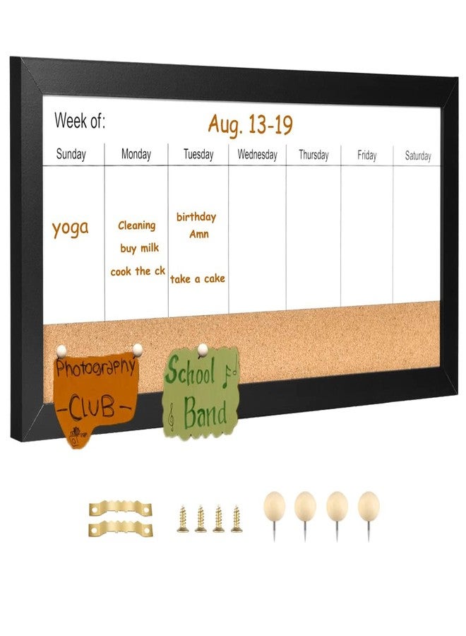 Umtiti Magnetic Weekly Dry Erase White Board and Cork Board, Black Wood Frame，Magnetic Surface Whiteboard for Home Office and Wall Decor(ZHZL-2040BK) - Image 1