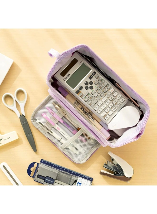 ANGOO Large capacity pencil case, durable pencil case with handle and easy-grip loop, stationery storage pencil case for girls and adults during the back-to-school season, purple - Image 3