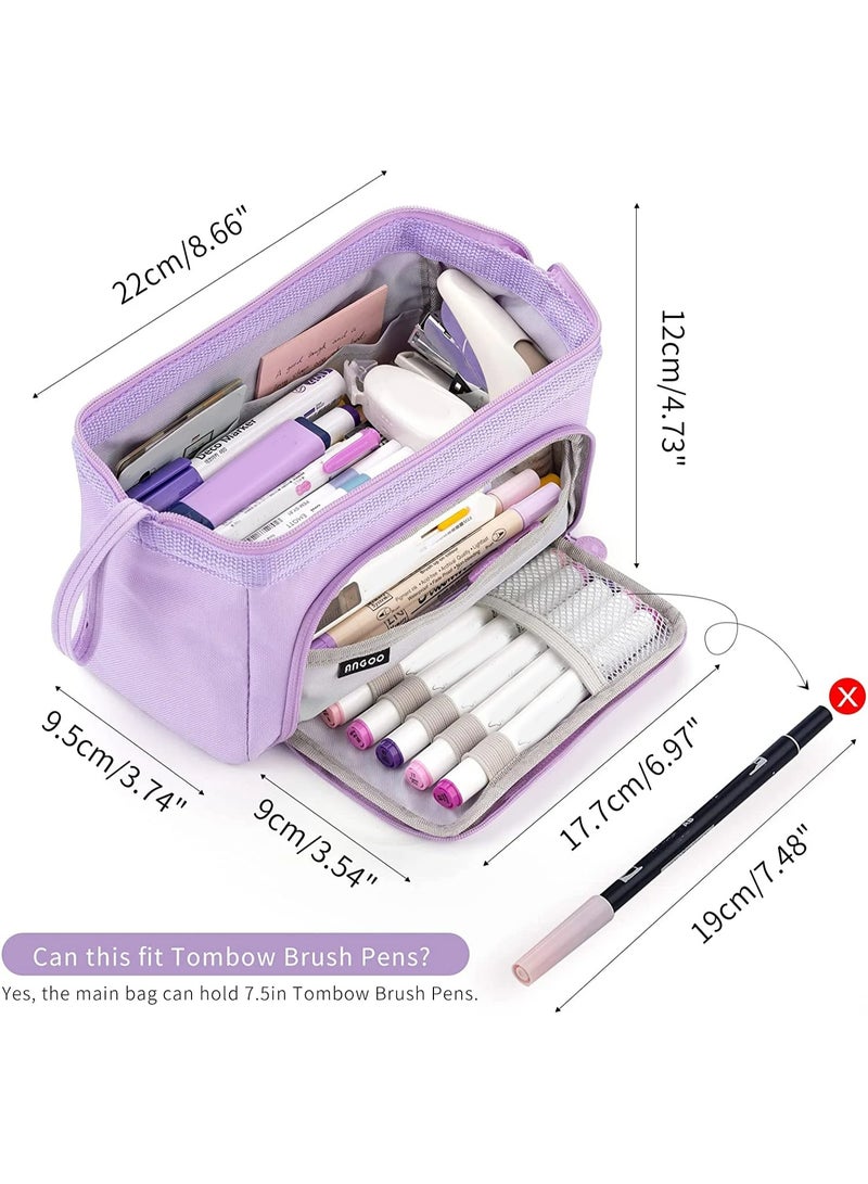ANGOO Large capacity pencil case, durable pencil case with handle and easy-grip loop, stationery storage pencil case for girls and adults during the back-to-school season, purple - Image 5