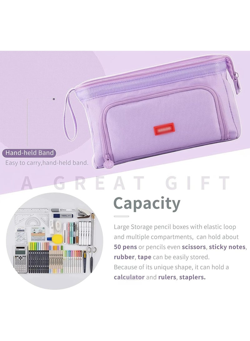 ANGOO Large capacity pencil case, durable pencil case with handle and easy-grip loop, stationery storage pencil case for girls and adults during the back-to-school season, purple - Image 2