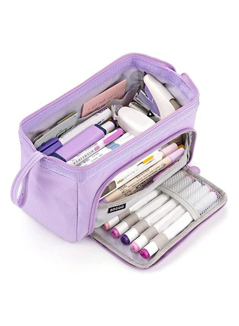 ANGOO Large capacity pencil case, durable pencil case with handle and easy-grip loop, stationery storage pencil case for girls and adults during the back-to-school season, purple - Image 1