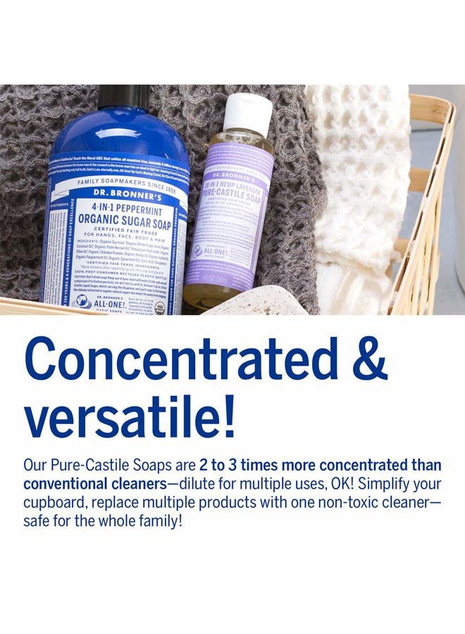 Dr. Bronner's صابون سائل بيور كاستيل (لافندر، 4 أونصة) - مصنوع من زيوت عضوية، 18 استخدام: للوجه، الجسم، الشعر، الغسيل، الحيوانات الأليفة والأطباق، مركز، نباتي، غير معدل وراثيًا - Image 4