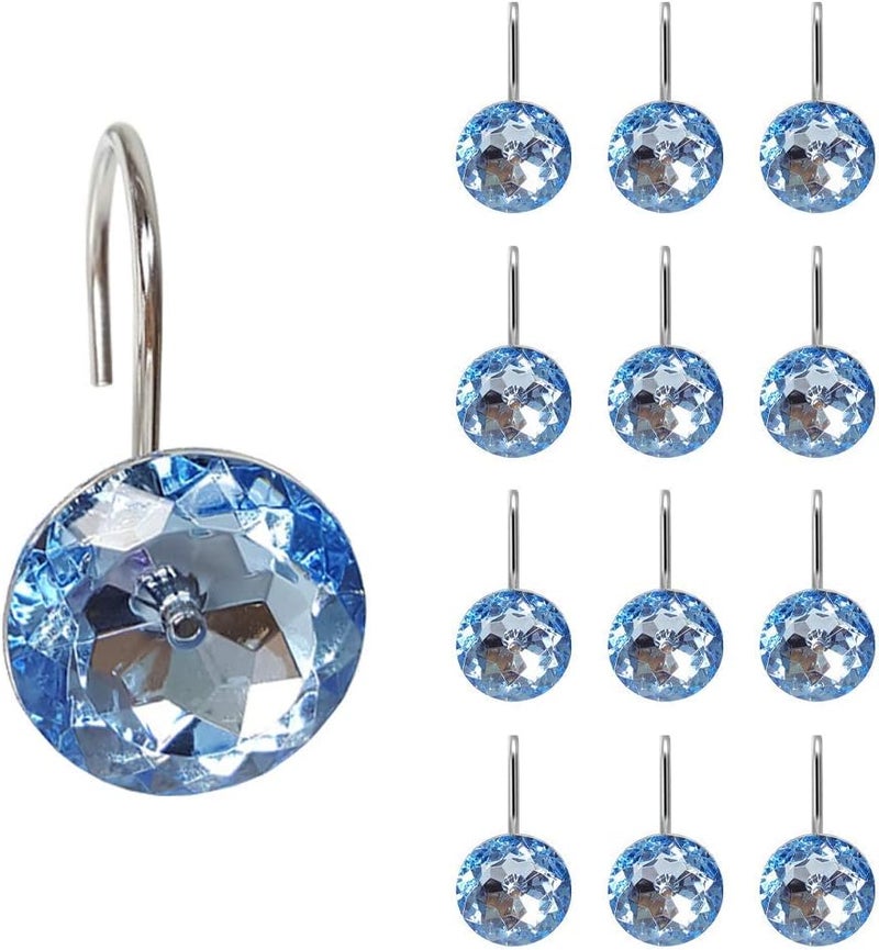EleCharm 12 Pcs Bling Rhinestones Shower Curtain Hooks Bathroom Rolling Hooks - Image 1