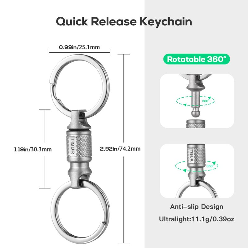 TISUR Titanium Quick Release Keychain, Retractable Key Chain Detachable Keychain Clipï¼ŒPull Apart Key Rings Holder for Men Women - Image 3