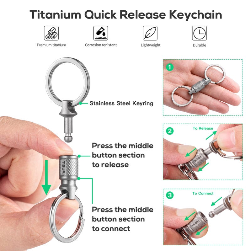 TISUR Titanium Quick Release Keychain, Retractable Key Chain Detachable Keychain Clipï¼ŒPull Apart Key Rings Holder for Men Women - Image 2
