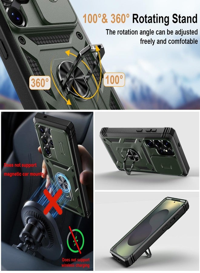 PASNEW for S25 Ultra Case Military,Camera Slide Cover & Metal Ring Kickstand,Multi-Layer Heavy Duty Full Body Shockproof Protective Hard Shell for Samsung Galaxy S25Ultra,Army Green - Image 3
