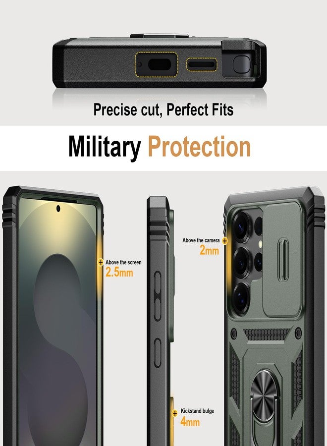 PASNEW for S25 Ultra Case Military,Camera Slide Cover & Metal Ring Kickstand,Multi-Layer Heavy Duty Full Body Shockproof Protective Hard Shell for Samsung Galaxy S25Ultra,Army Green - Image 4