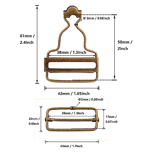 Amanaote 1.5" Inside Bottom Size Bronze Dungaree Suspender Buckle Slider with Rectangle Buckle Sliding Bar Pack of 6 Sets - Image 5
