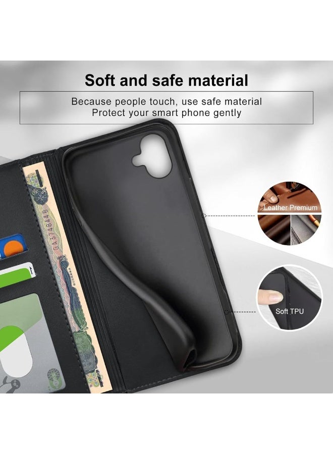 For IPhone 16 Case Premium PU Leather Wallet Case 2 Card Holder Shockproof Flip Cover With Kickstand Function Hidden Magnetic Adsorption Flip Wallet Case - Black - Image 5