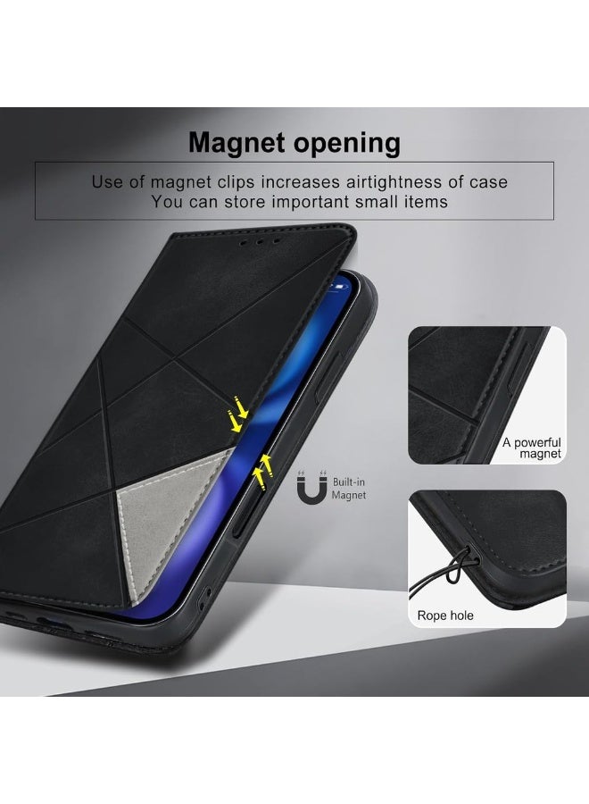 For IPhone 16 Case Premium PU Leather Wallet Case 2 Card Holder Shockproof Flip Cover With Kickstand Function Hidden Magnetic Adsorption Flip Wallet Case - Black - Image 4