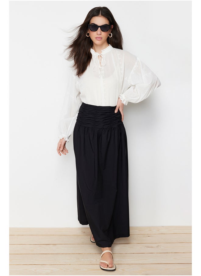 trendyol - Black High Waisted Gathered Long Woven Skirt TCTSS24EE00001 - Image 1