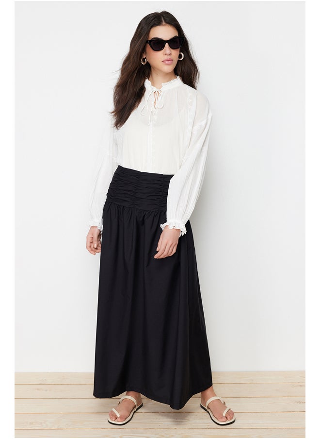 trendyol - Black High Waisted Gathered Long Woven Skirt TCTSS24EE00001 - Image 1