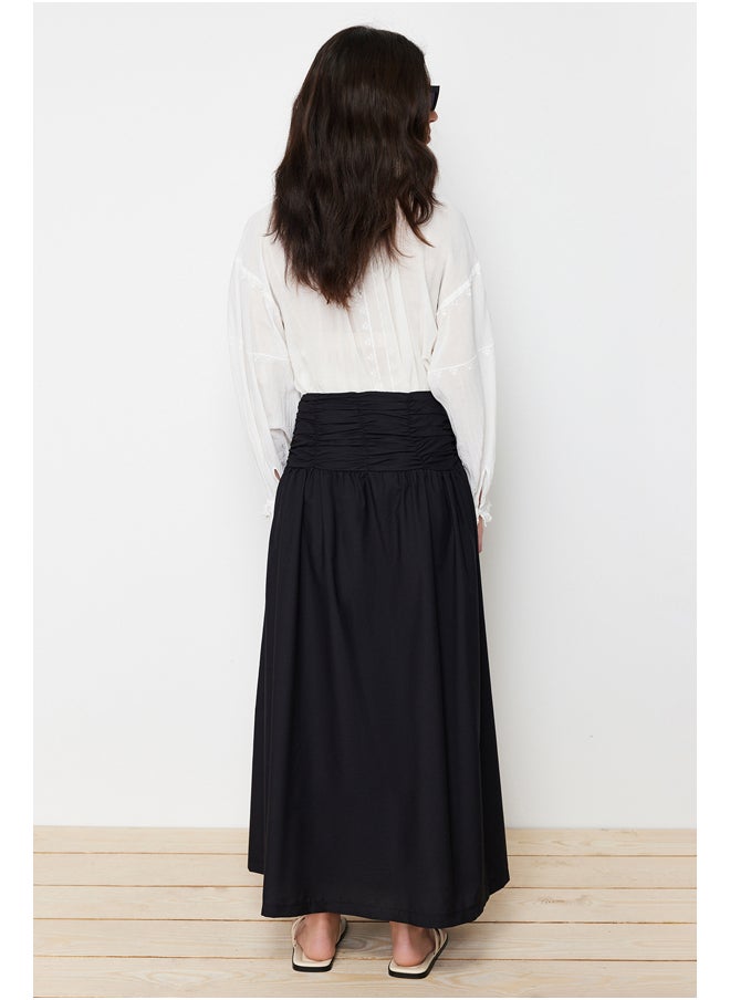 trendyol - Black High Waisted Gathered Long Woven Skirt TCTSS24EE00001 - Image 1