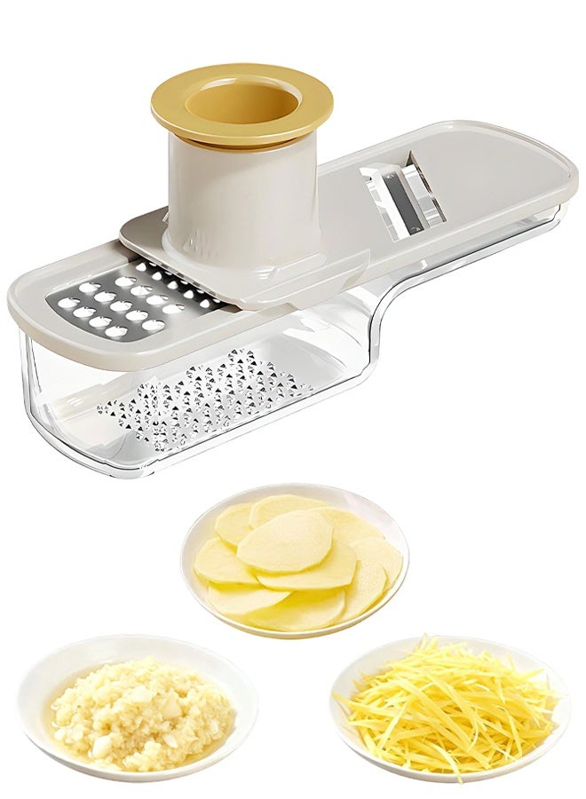 3 in 1 Mini Mandoline Slicer, Multifunctional Garlic Slicer Ginger Grater & Veggie Shredder, Food-Grade Vegetable Cutter Grinder with Hand Guard & Container, Home Kitchen Gadget for Food Prep, White - Image 1