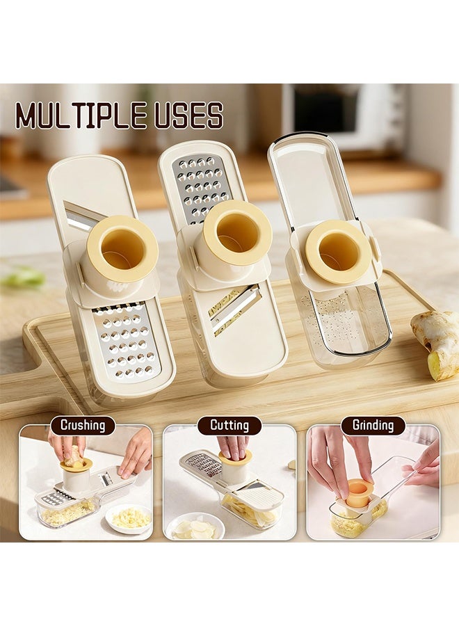 3 in 1 Mini Mandoline Slicer, Multifunctional Garlic Slicer Ginger Grater & Veggie Shredder, Food-Grade Vegetable Cutter Grinder with Hand Guard & Container, Home Kitchen Gadget for Food Prep, White - Image 2