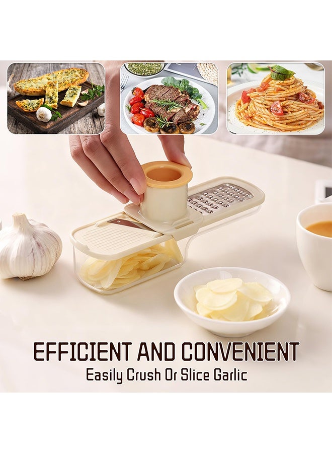 3 in 1 Mini Mandoline Slicer, Multifunctional Garlic Slicer Ginger Grater & Veggie Shredder, Food-Grade Vegetable Cutter Grinder with Hand Guard & Container, Home Kitchen Gadget for Food Prep, White - Image 3