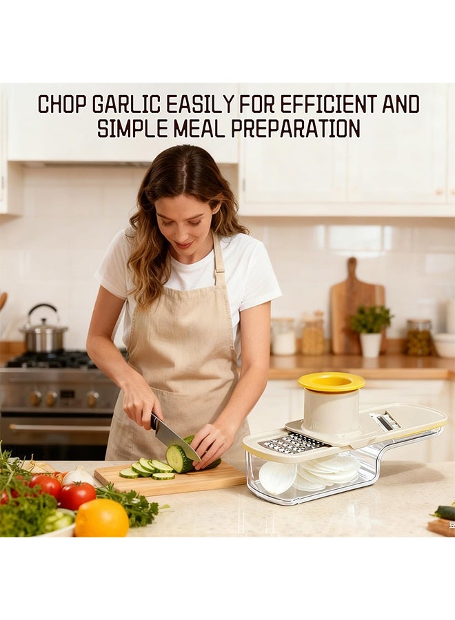 3 in 1 Mini Mandoline Slicer, Multifunctional Garlic Slicer Ginger Grater & Veggie Shredder, Food-Grade Vegetable Cutter Grinder with Hand Guard & Container, Home Kitchen Gadget for Food Prep, White - Image 4