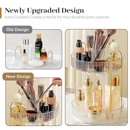Aveniee 360 Rotating Makeup Organizer for Vanity Upagraded Perfume Skincare Bathroom Counter Organizers with Brush Divider Two Tier Spinning Lipstick Cosmetic Lotion StorageWhite - Image 3