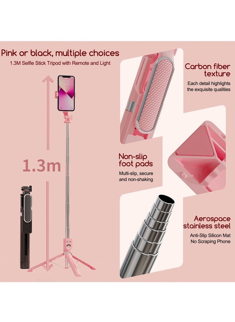 Generic - 1.3M Selfie Stick Tripod, Retractable Mobile Phone Holder with Remote Control, Suitable for Video Recording, Selfie, Vlog - Image 1