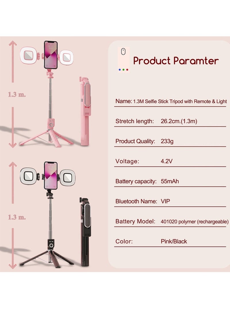 Generic - 1.3M Selfie Stick Tripod, Retractable Mobile Phone Holder with Remote Control, Suitable for Video Recording, Selfie, Vlog - Image 1