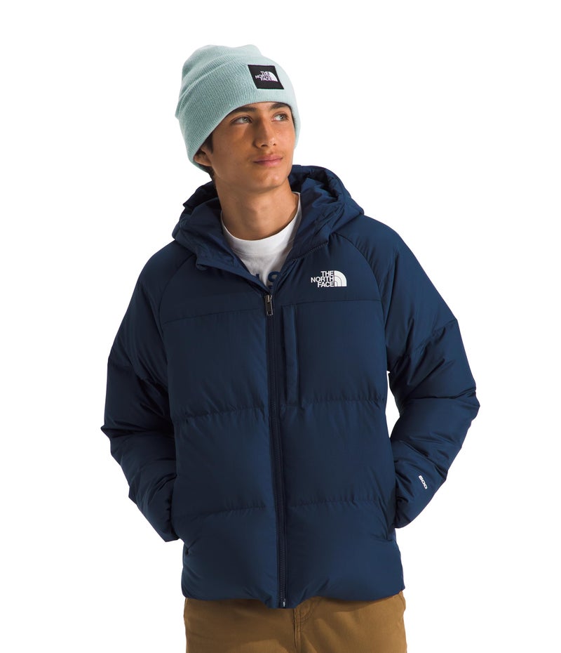 THE NORTH FACE Boys North Down Hooded Jacket Water Repellent 600 Fill Recycled Waterfowl Down Insulated Hood Secure Zip Pockets TNF Black Medium
