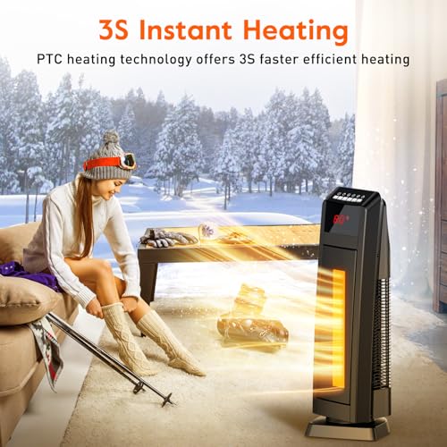 GiveBest Space Heater for Large Room, 24" Ceramic Heater with Remote Control 1H to 8H Timer ETL Certified Digital Oscillating Heater with Overheat Protection Tip-Over Switch for Indoor Use - Image 3