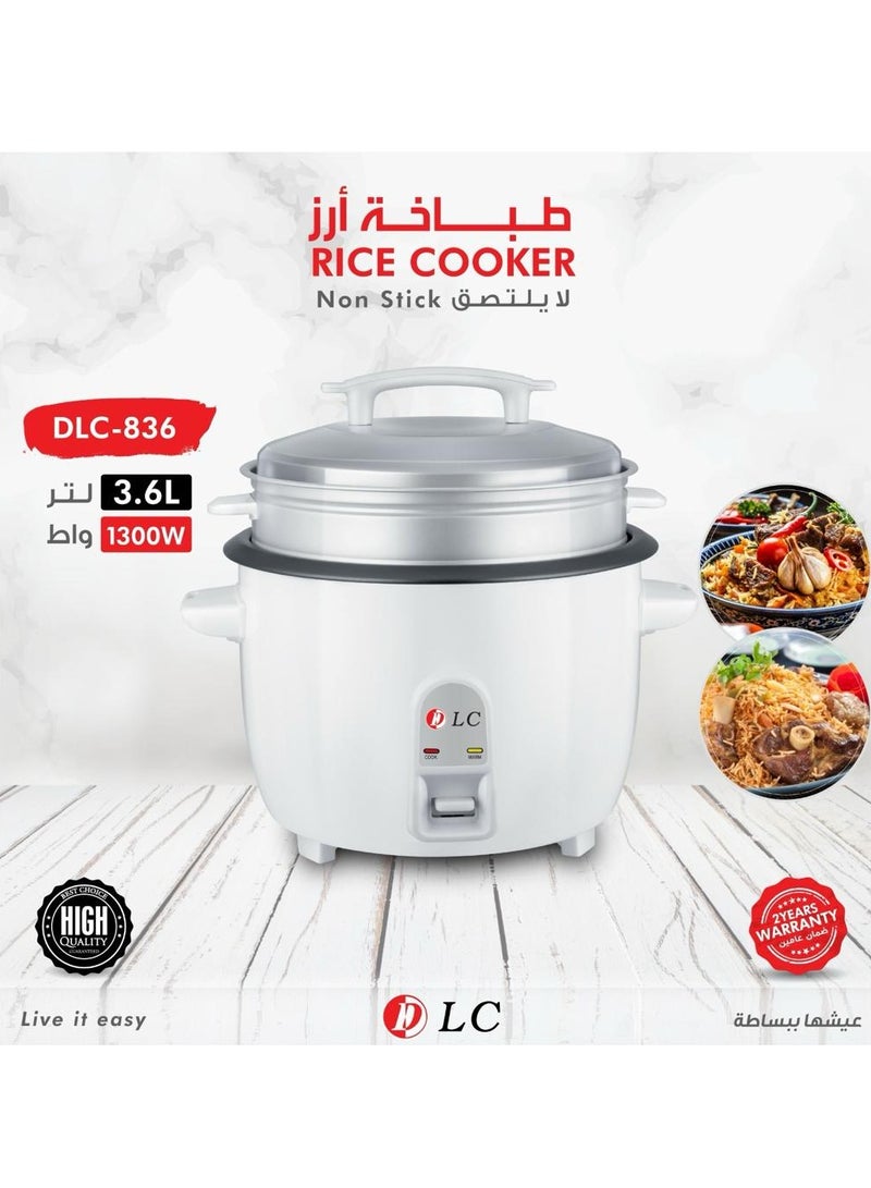 ال سي طنجرة أرز، سعة 3.6 لتر، وعاء غير لاصق قابل للإزالة، صينية تبخير، غطاء زجاجي، تصميم بارد الملمس، وظيفة التسخين التلقائي، وجبات سريعة  - Image 1