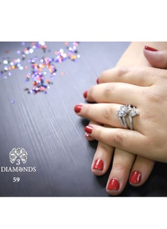 Flower Twins Ring Platinum Plated For Women With Zircon Stone - Silver