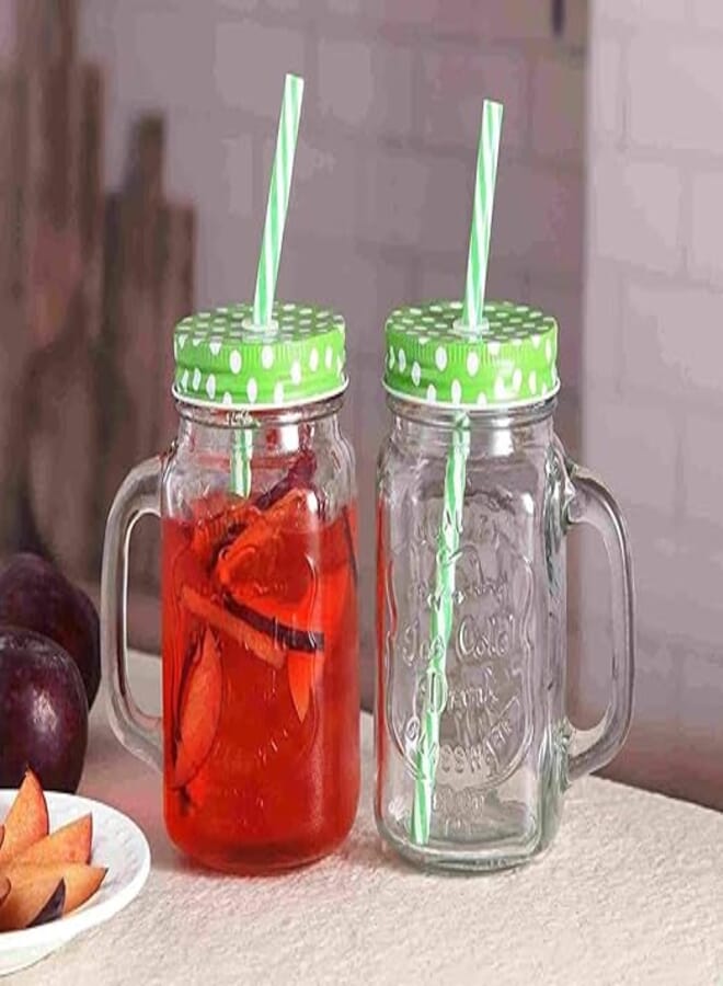 wellxo Mason Glass Jar Mug with Straw and Handle(Clear) - Pack of (2)