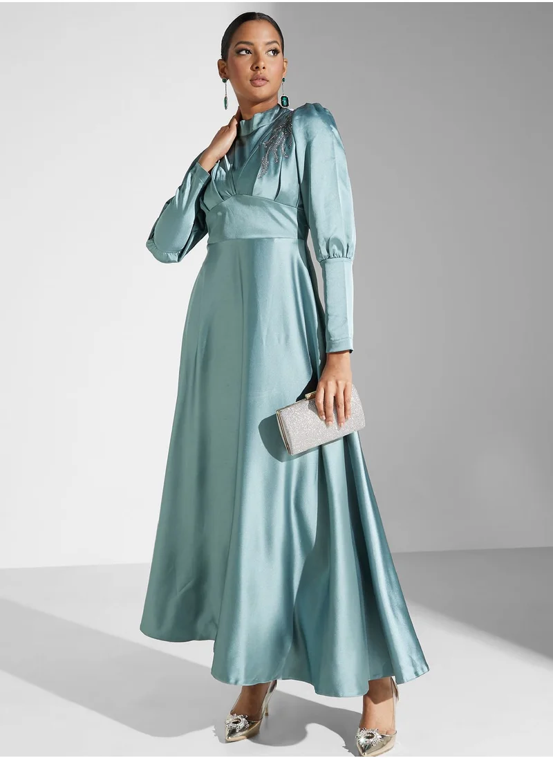 Khizana Puff Sleeve Embellished Dress