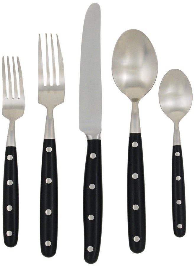 Ginkgo International Lyon 5-Piece Stainless Steel Flatware Place Setting, Ebony, Service for 1 - Image 1