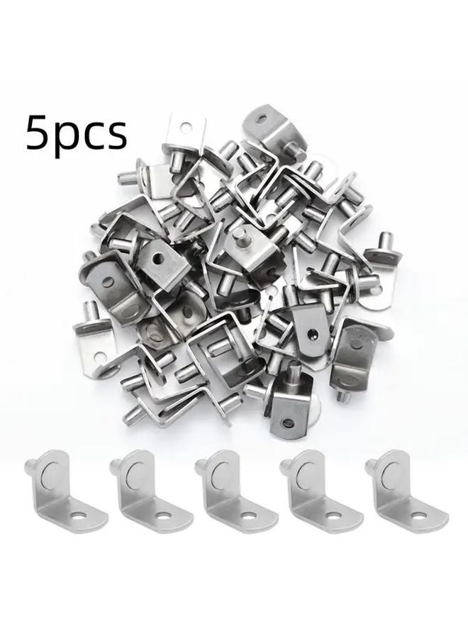 5pcs Silvery L Shaped Shelf Support Pegs Heavy Duty Metal Cabinet Brackets - Image 1