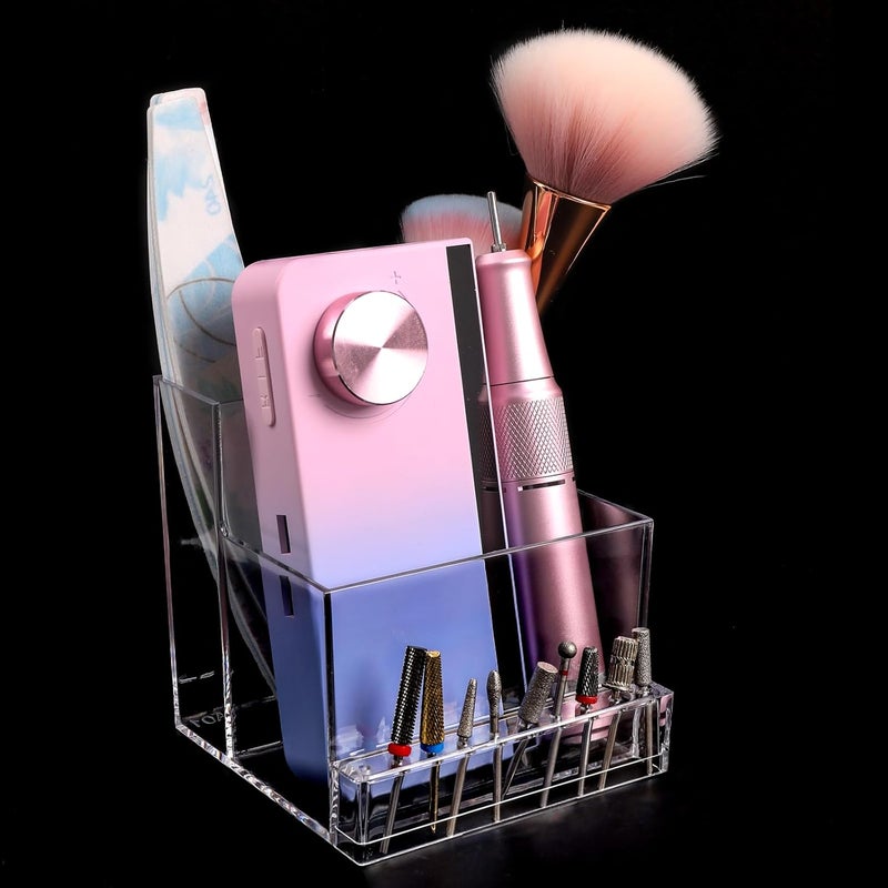 ANGNYA Nail Drill Holder Grinding Bit Storage Box, 10 Holes Transparent Nail Drill Bit Holder Plastic Nail Drill Tool Organizer Manicure Tools Display Box for Nail Tech Supplies (Transparent)