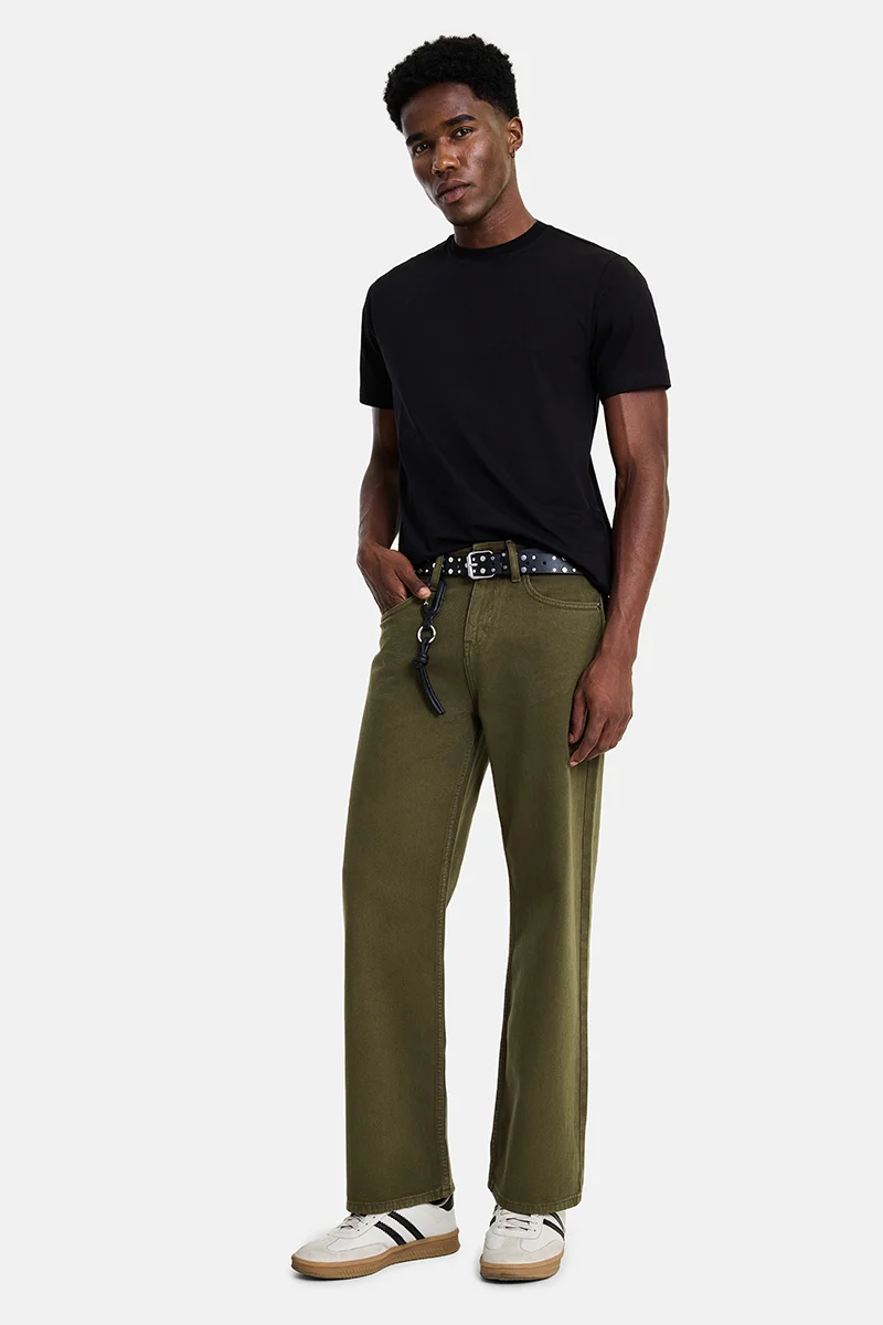 سنيتش Olive Solid Straight Fit Casual Jeans