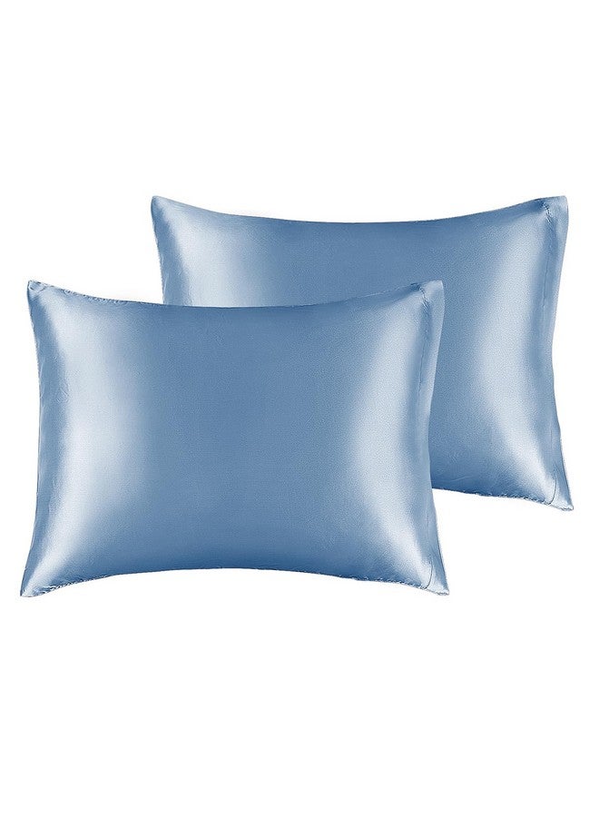 BEDELITE Satin Pillowcase for Hair and Skin, Super Soft and Cooling Similar to Silk Pillow Cases 2 Pack with Envelope Closure, Gift for Women Men(13"x18" Toddler Size, Airy Blue) - Image 1